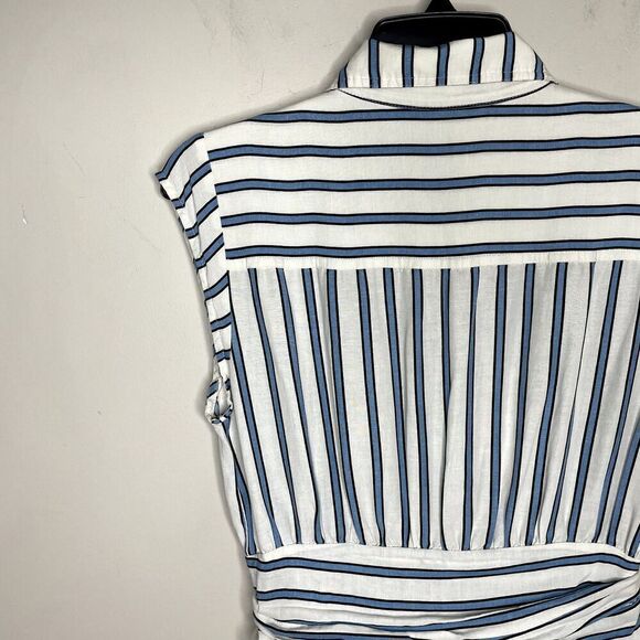 DEREK LAM 10 Crosby Dress Womens 6 Blue Striped Shirtdress Snap Front Cap Sleeve - Picture 11 of 16